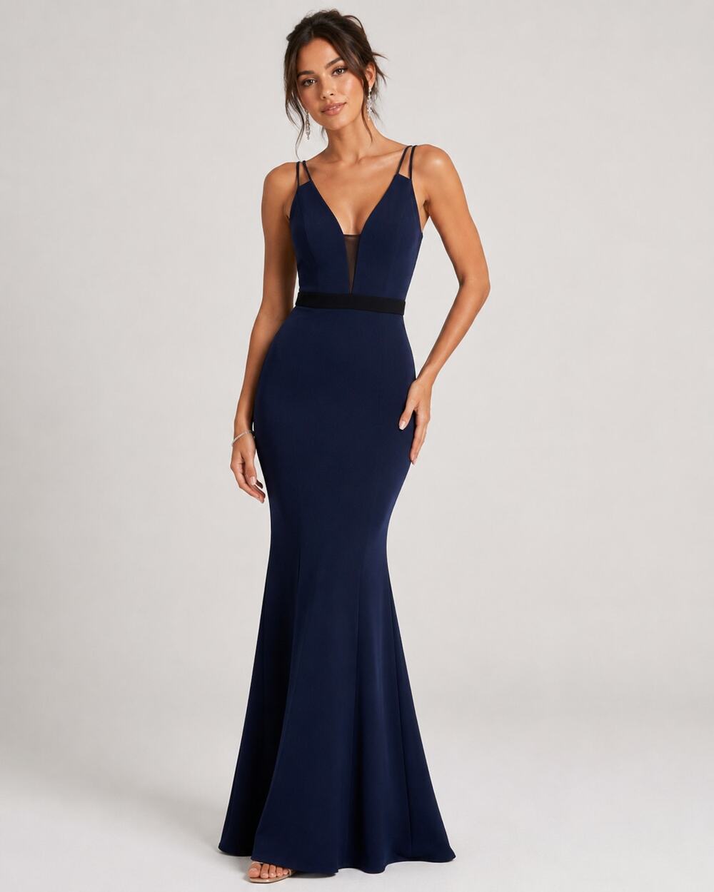 Dress The Population Blue Mermaid Maxi Dress Womens XS Formal Prom Gown Party